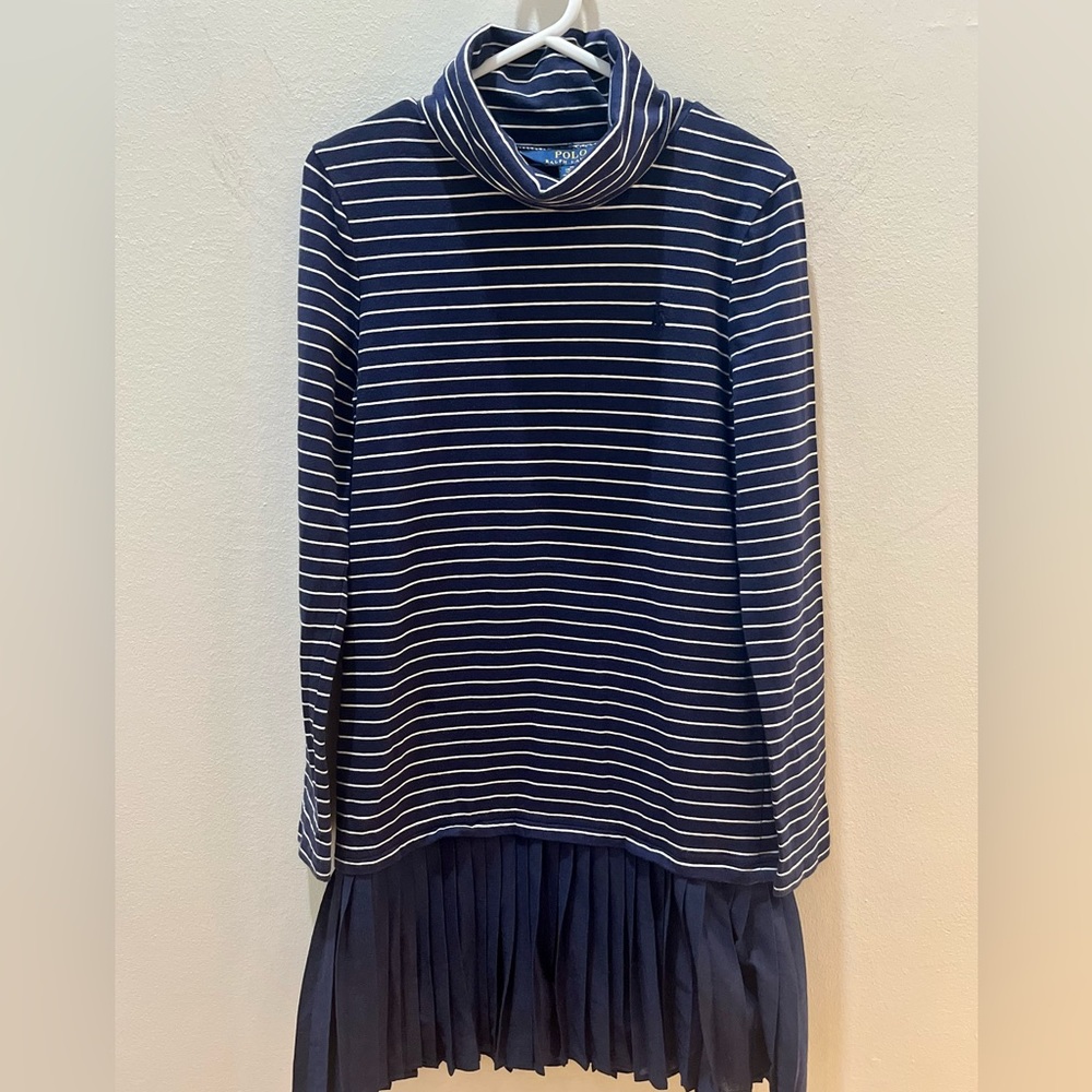 Polo by Ralph Lauren Striped Turtleneck Long Sleeve Jersey Dress Girl Size M8-10